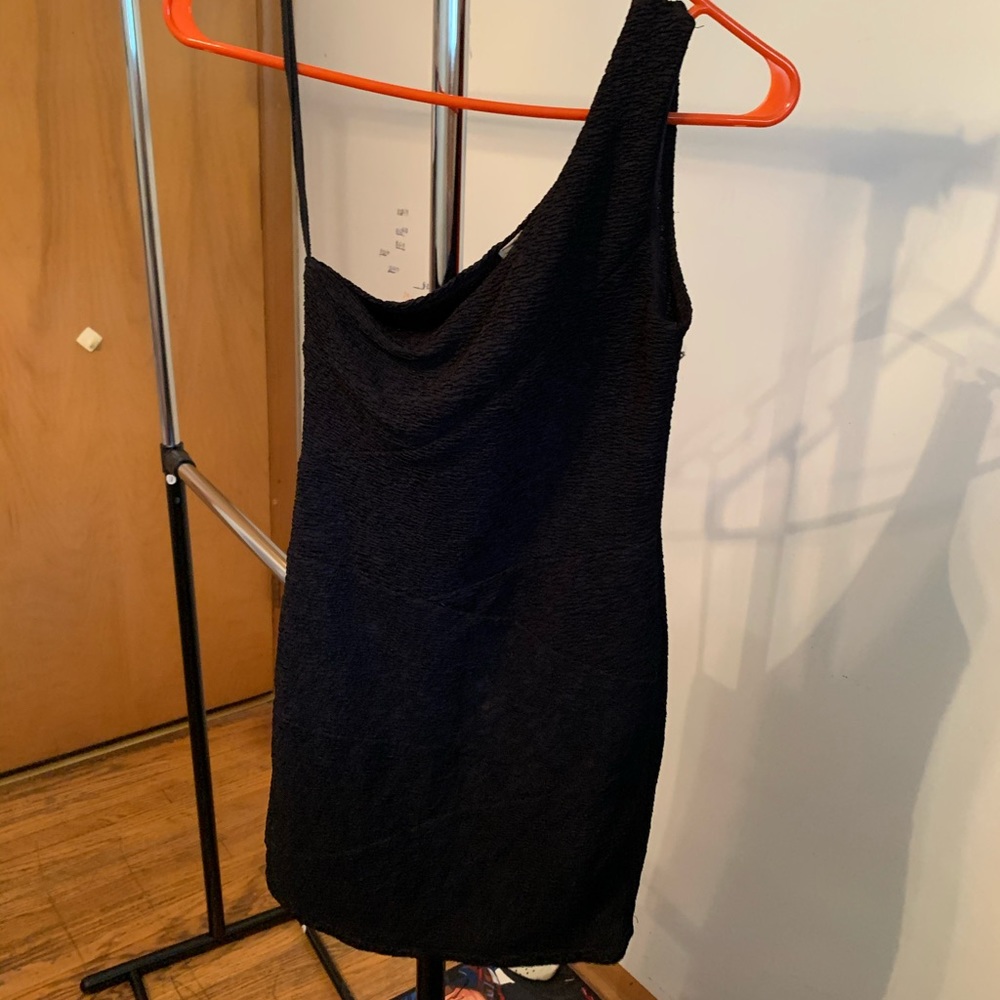 One shoulder black mini dress